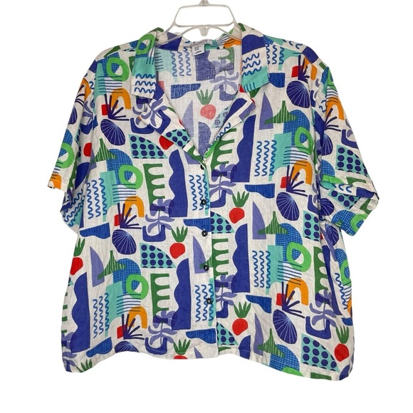 Artonomo Creatives Women’s Multicolor Shirt 100% Linen Button Down Shirt size XL - Picture 1 of 8